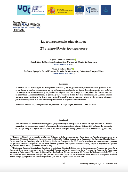Working Paper: La transparencia algorítmica