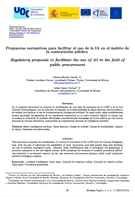 Working Paper: Propuestas normativas para facilitar el uso de la IA en el ámbito de la contratación pública