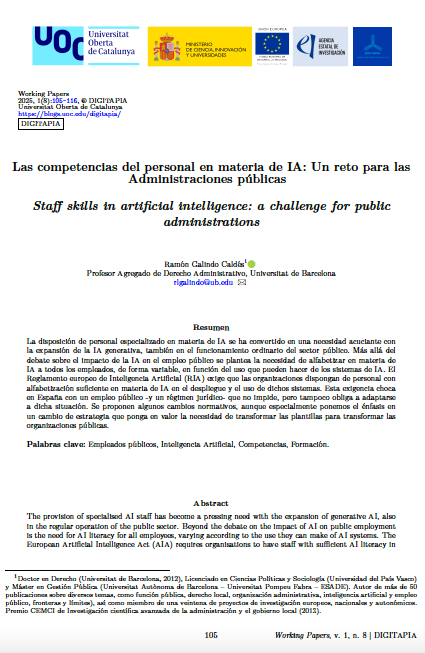 Working Paper: Las competencias del personal en materia de IA: Un reto para las Administraciones públicas