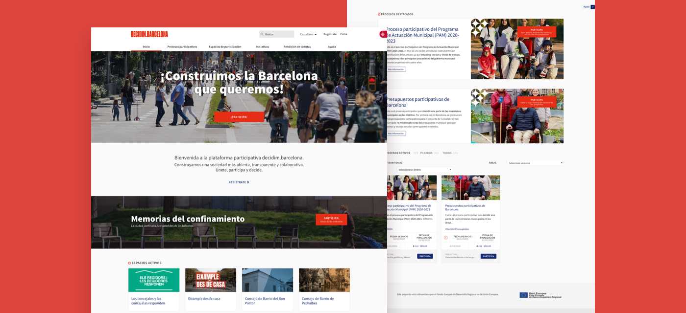 Screenshots of www.decidim.barcelona main page. 