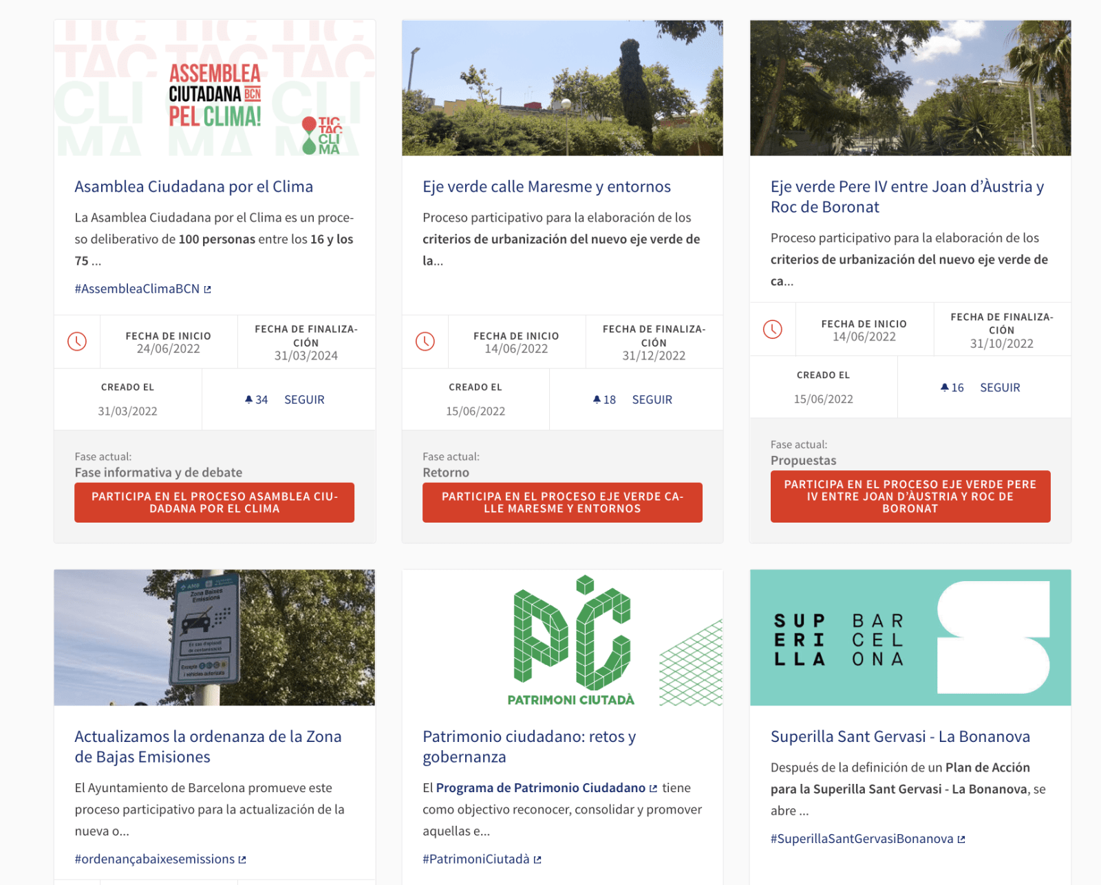 Screenshot of www.decidim.barcelona showing the participatory processes