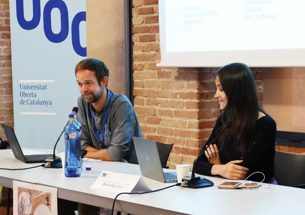 Image of the conference “Rethinking Film History through Global and Digital Approaches" with Malte Hagener and Diana Roig-Sanz.